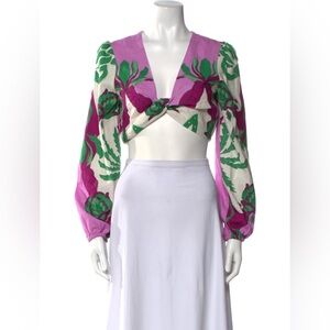 NEW CAROLINE CONSTAS Vibrant Floral Long Sleeve Crop Top